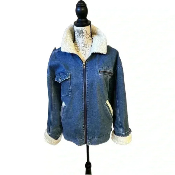 Rare Vintage WEATHERED BLUES Denim & Sherpa Jacket - Picture 1 of 16